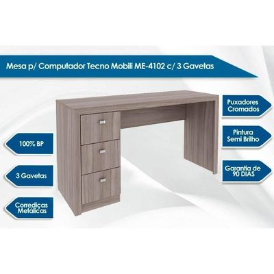 Mesa De Computador Me4102 Com 3 Gavetas Branco Tecno Mobili