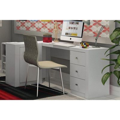 Mesa de Computador ME4102 c/ 3 Gavetas Branco - Tecno Mobili