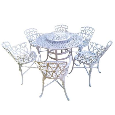 Conjunto De Jardim Viena Mesa 1,25m Giratória 6 Cadeiras E Guarda Sol Branco