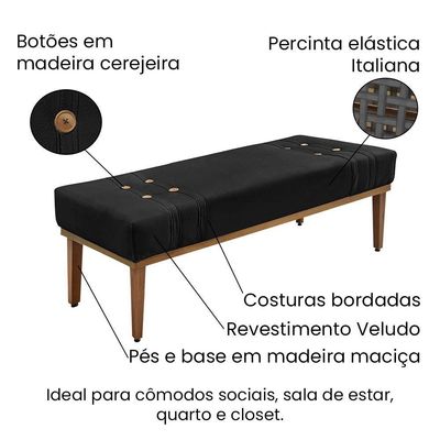 Divã Recamier Retrô Base Madeira Para Quarto Gênova 140cm Veludo S04 - D'rossi Cor Preto