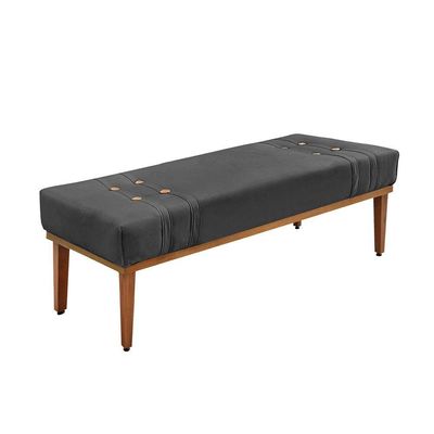 Divã Recamier Banco Base Madeira Para Quarto Gênova 195cm Suede S04 - D'rossi Cor Cinza