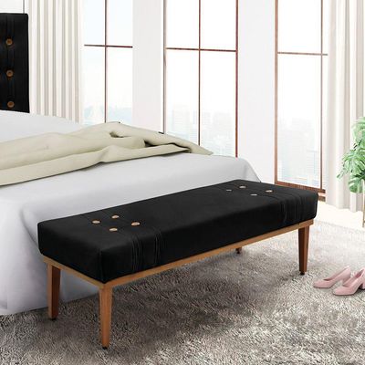 Divã Recamier Banco Base Madeira Para Quarto Gênova 160cm Suede S04 - D'rossi Cor Preto