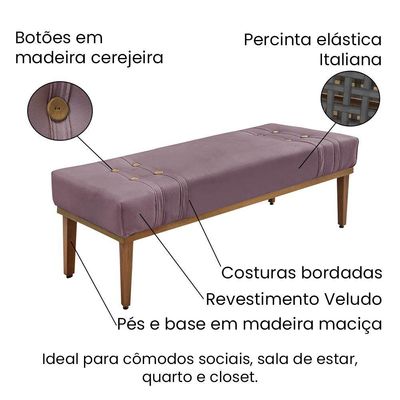 Divã Recamier Banco Base Madeira Para Quarto Gênova 195cm Veludo S04 - D'rossi Cor Uva