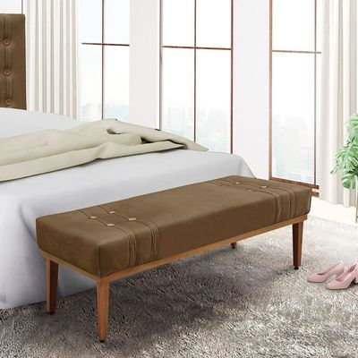 Divã Recamier Banco Base Madeira Para Quarto Gênova 90cm Suede Caramelo S04 - D'rossi