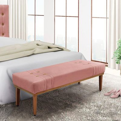 Divã Recamier Retrô Base Madeira Para Quarto Gênova 140cm Veludo Rosa S04 - D'rossi