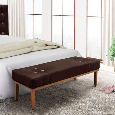 Divã Recamier Banco Base Madeira Para Quarto Gênova 90cm Suede S04 - D'rossi Cor Café