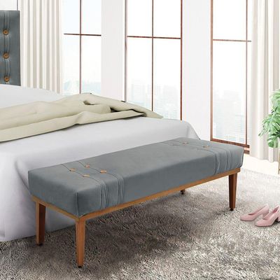 Divã Recamier Banco Base Madeira Para Quarto Gênova 195cm Veludo Cinza S04 - D'rossi