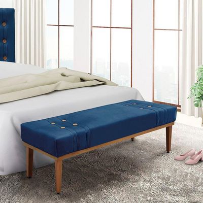 Divã Recamier Banco Base Madeira Para Quarto Gênova 160cm Suede Azul Marinho S04 - D'rossi