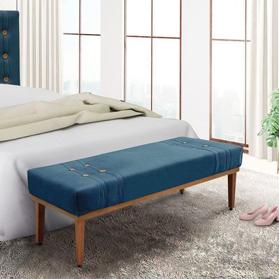 Divã Recamier Banco Base Madeira Para Quarto Gênova 160cm Veludo S04 - D'rossi Cor Bege