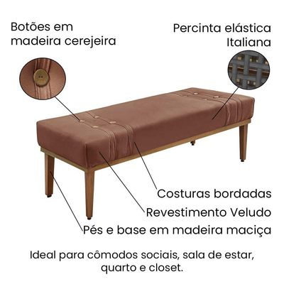 Divã Recamier Banco Base Madeira Para Quarto Gênova 195cm Veludo S04 - D'rossi Cor Cobre