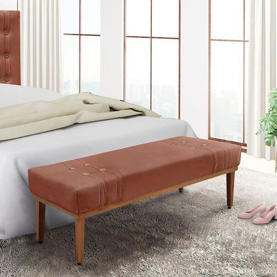 Divã Recamier Banco Base Madeira Para Quarto Gênova 90cm Veludo S04 - D'rossi Cor Cobre