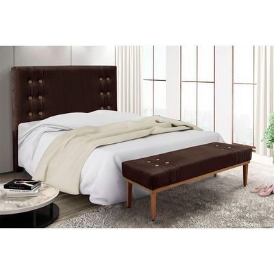 Cabeceira Cama Box Queen 160cm e Recamier Gênova Suede Café S04 - D'rossi