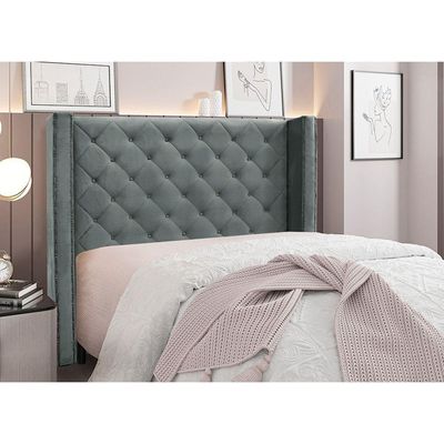 Cabeceira Cama Box King 195 Cm Vicenza Veludo S04 Cor Cinza