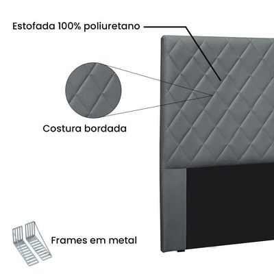Cabeceira Cama Box King 195 Cm Dubai Veludo S04 - D'rossi Cor Cinza