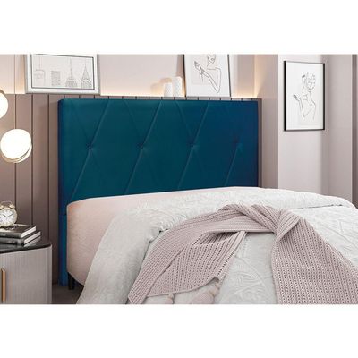Cabeceira Cama Box Queen 160 Cm Aquilla Veludo Azul Marinho S04 - D'rossi