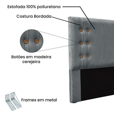 Cabeceira Cama Box Queen 160 Cm Gênova Veludo Cinza S04 - D'rossi