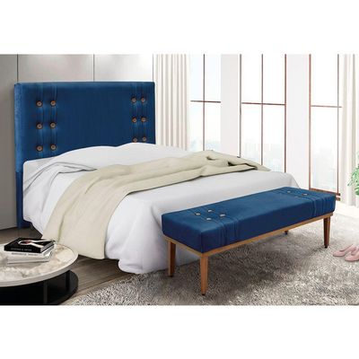 Cabeceira Cama Box King 195cm E Recamier Gênova Suede Azul Marinho S04 - D'rossi