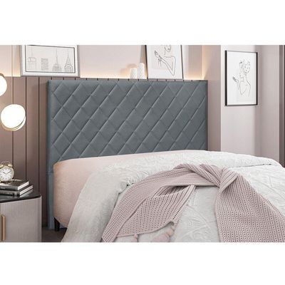 Cabeceira Cama Box King 195 Cm Dubai Veludo Cinza S04 - D'rossi