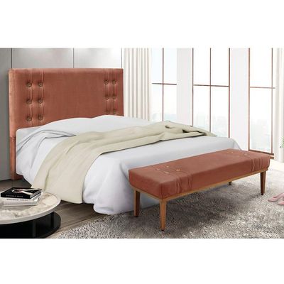 Cabeceira Cama Box Casal 140cm E Recamier Gênova Veludo Cobre S04 - D'rossi