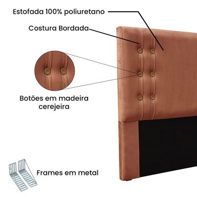 Cabeceira Cama Box Casal 140cm E Recamier Gênova Veludo Cobre S04 - D'rossi