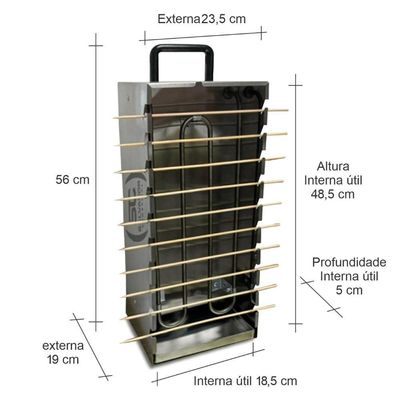 Kit - Churrasqueira 10 Espetinhos Churrasquito Elétrico Pr-199e 127v + 50 Espetinhos - Progás 127v
