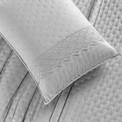Kit Cobre Leito Colcha Nobre Casal Queen 3 Peças Micropercal 200 Fios Matelado - Cinza Geada