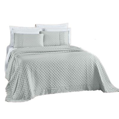 Kit Cobre Leito Colcha Nobre Casal Queen 3 Peças Micropercal 200 Fios Matelado - Cinza Geada