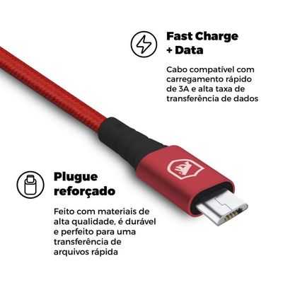 Cabo Tech Proof Vermelho Micro Usb V8 (1,2M) - Gorila Shield