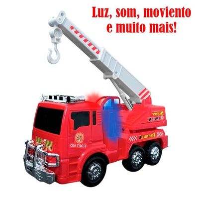 Brinquedo Caminhão Bombeiros Resgate Vermelho Com Luz E Sirene