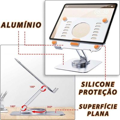 Suporte Para Tablet Acrílico E Alumínio Ajustável 360º Giratório