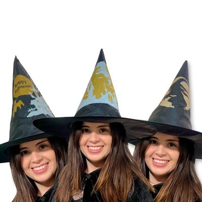 Kit 10 Chapéu Preto De Bruxa Happy Halloween