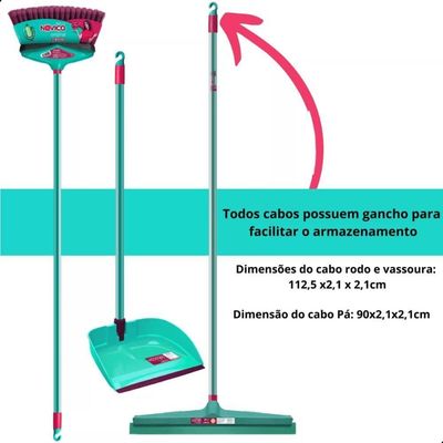 Kit Vassoura + Pá Com Cabo + Rodo 40cm Noviça Bettanin