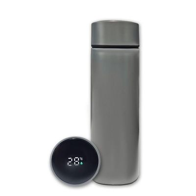 Garrafa Térmica Aço Inox Com Termômetro Digital Led 500ml Cinza