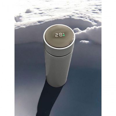 Garrafa Térmica Aço Inox Com Termômetro Digital Led 500ml Cinza