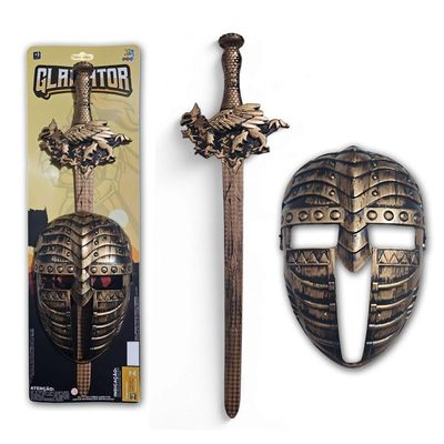 Kit Medieval Espada E Mascara Guerreiro De Combate Jr0610 Ouro