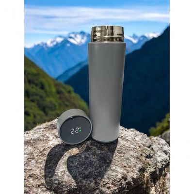 Garrafa Térmica Aço Inox Com Termômetro Digital Led 500ml Cinza