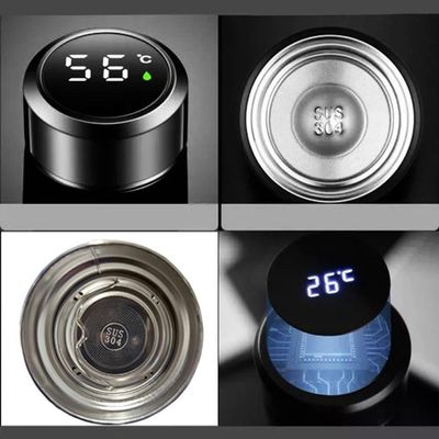 Garrafa Térmica Aço Inox Com Termômetro Digital Led 500ml Cinza