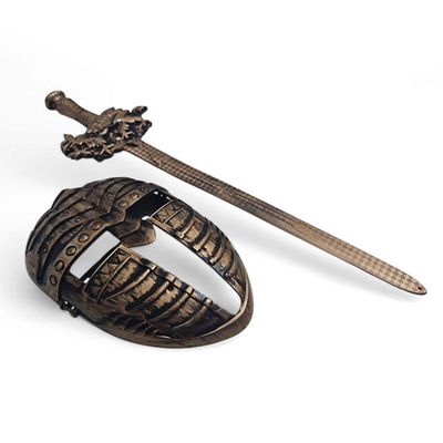 Kit Medieval Espada E Mascara Guerreiro De Combate Jr0610 Ouro