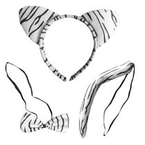 Kit Tigresa Preto E Branco Com Tiara Gravata E Rabo