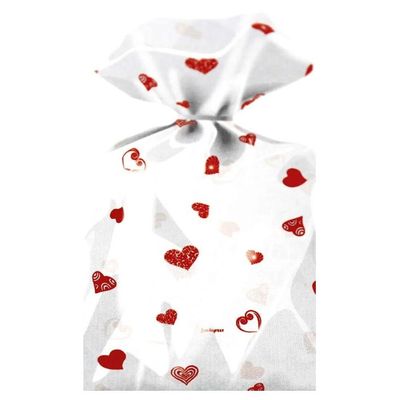 Saco Celofane Corações Vermelhos 25cm X 35cm - 50 Unidades