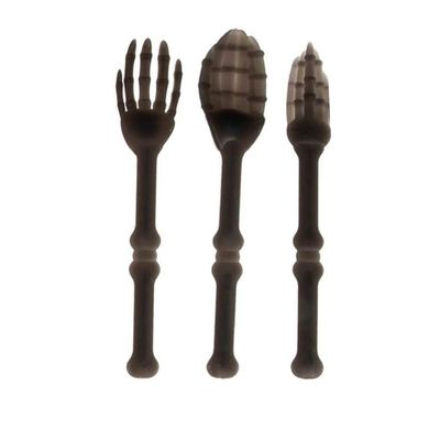 Kit Talher Colher Faca Garfo Horripilante Halloween Preto