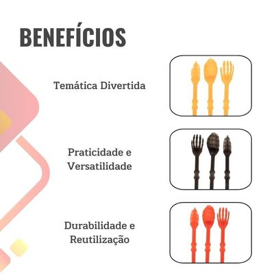 Kit Talher Colher Faca Garfo Horripilante Halloween Preto