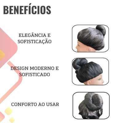 Peruca Coque Adereço De Festa Gueixa