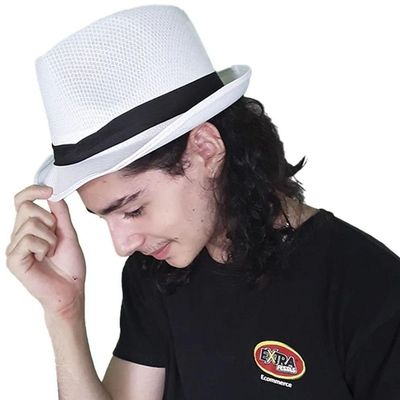 Kit 10 Chapéu Malandro Sambista Branco Com Fita Preta