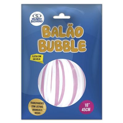 Balão Bubble Estampado Listras Brancas E Rosas - 18 Polegadas