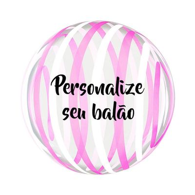 Balão Bubble Estampado Listras Brancas E Rosas - 18 Polegadas