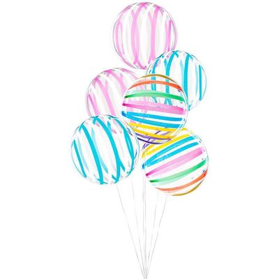 Balão Bubble Estampado Listras Brancas E Rosas - 18 Polegadas