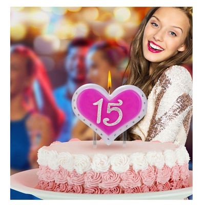 Vela De Aniversário 15 Anos Coração Rosa Glamour