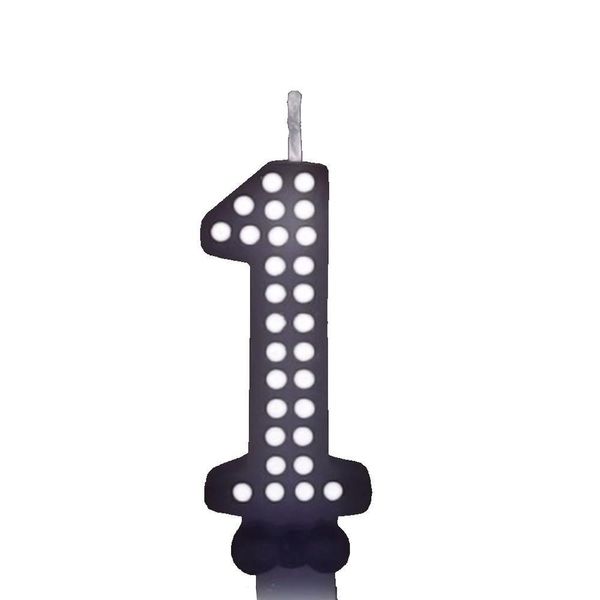 Vela De Aniversário Poá Preto - N1