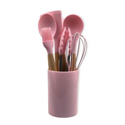 Conjunto De Utensilios Silicone 8 Pecas Fouet Concha Pincel Pegador Rosa